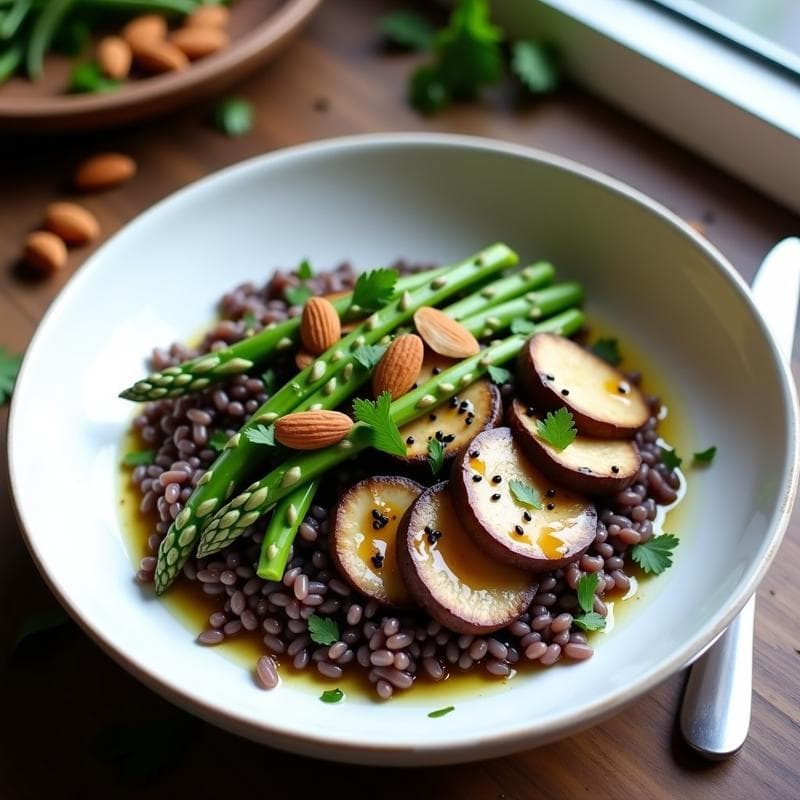 Bowl de Arroz Salvaje con Hongos Portobello y Espárragos: Receta en Olla Lenta Vegana