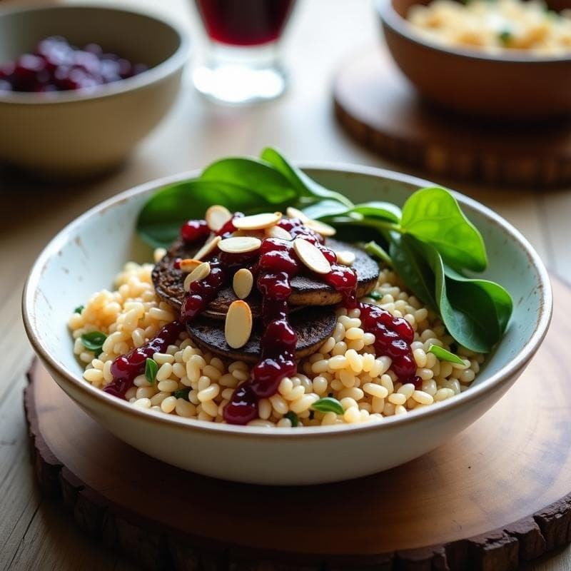 Bowl de Arroz Salvaje con Hongos Reishi y Salsa de Arándanos: Receta Antiinflamatoria en 25 Minutos