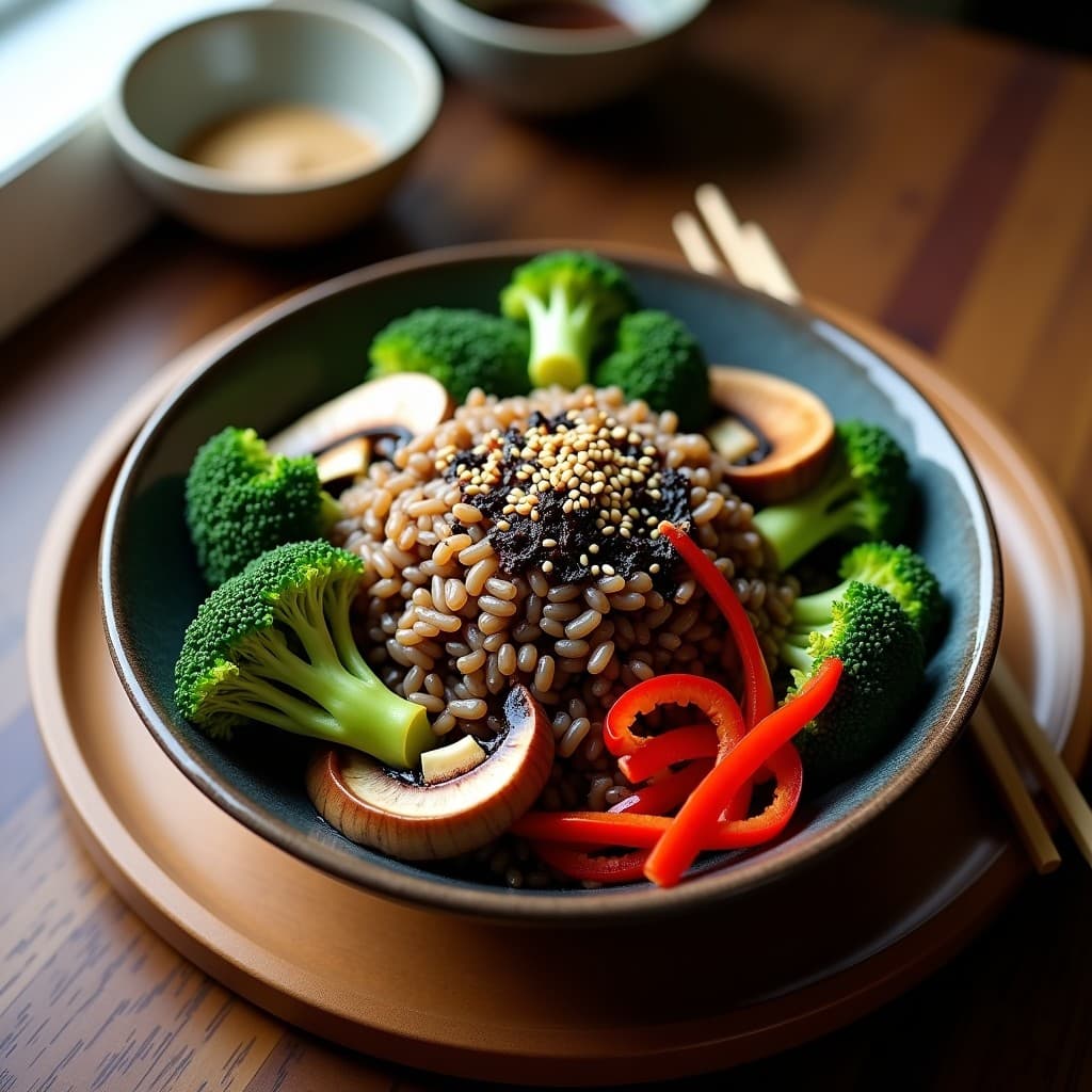 Bowl de Arroz Salvaje con Hongos Shiitake y Brócoli al Vapor: Receta China Alta en Fibra