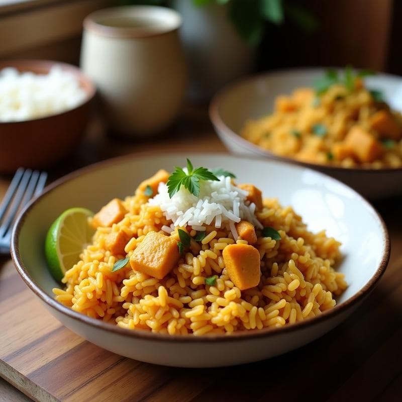 Bowl de Arroz Salvaje con Pollo al Curri y Coco: Receta Tailandesa en Olla Lenta