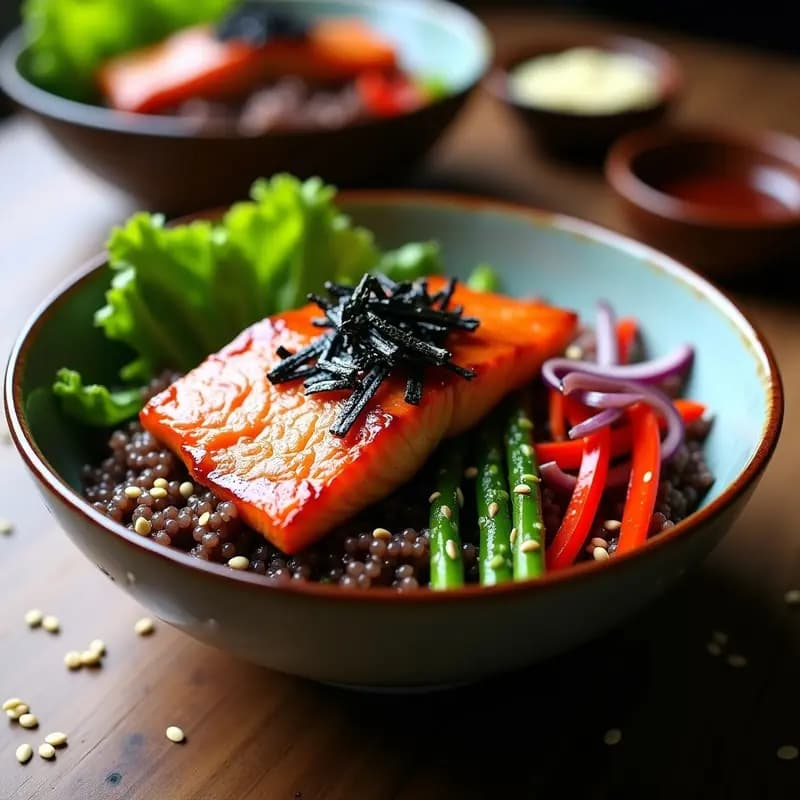 Bowl de Arroz Salvaje y Salmón Teriyaki: Receta Japonesa en Thermomix y Ultra Sabrosa