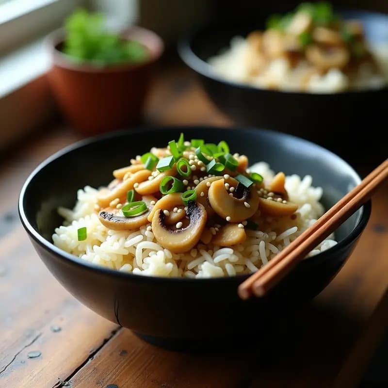 Bowl de Arroz Salvaje con Setas Shimeji y Espárragos Blancos: Receta China Sin Gluten en Olla Rápida
