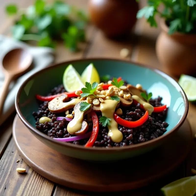 Bowl de Arroz Salvaje y Setas Shiitake con Aderezo de Jengibre: Receta Tailandesa Sin Gluten
