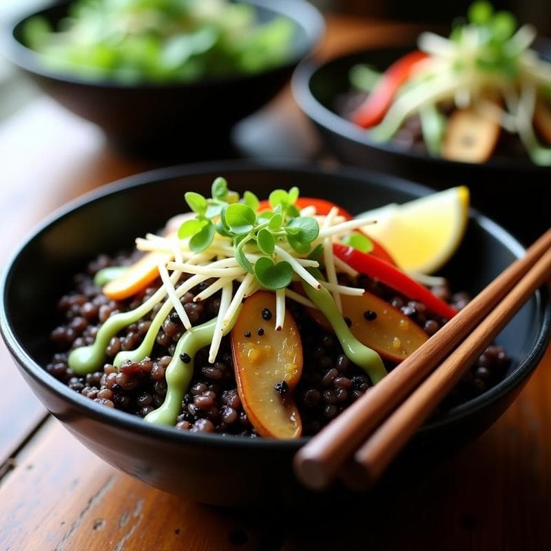 Bowl de Arroz Salvaje con Champiñones Shimeji y Vinagreta de Wasabi: Receta Japonesa Vegana