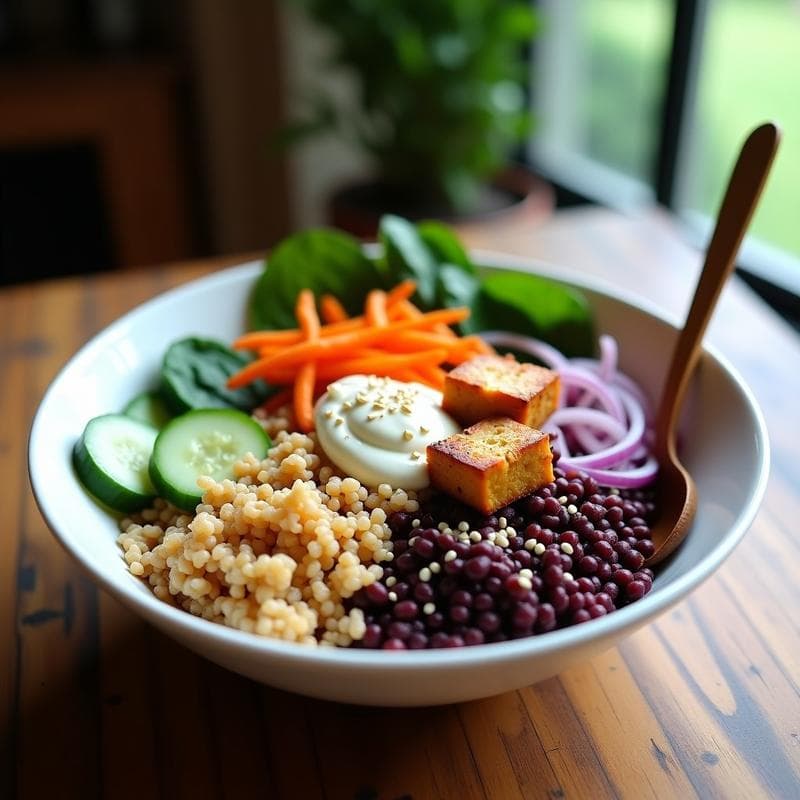 Buddha Bowl de Arroz Salvaje y Tempeh con Aderezo de Miso Blanco: Receta Vegana y Alta en Proteína