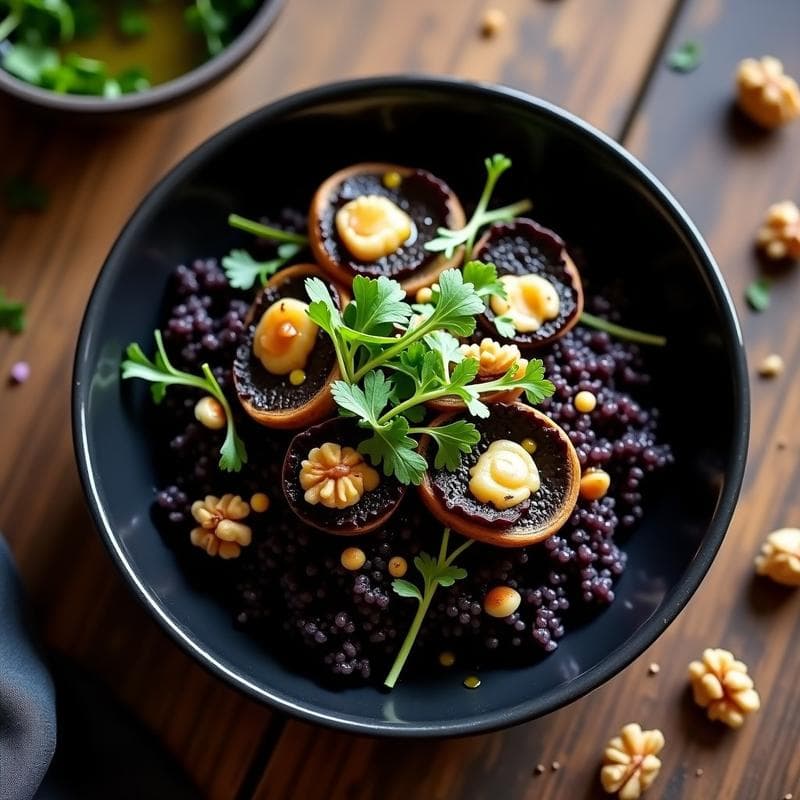 Bowl de Arroz Venere con Trufa Negra y Hongos Portobello: Receta Italiana de Lujo en 25 Minutos
