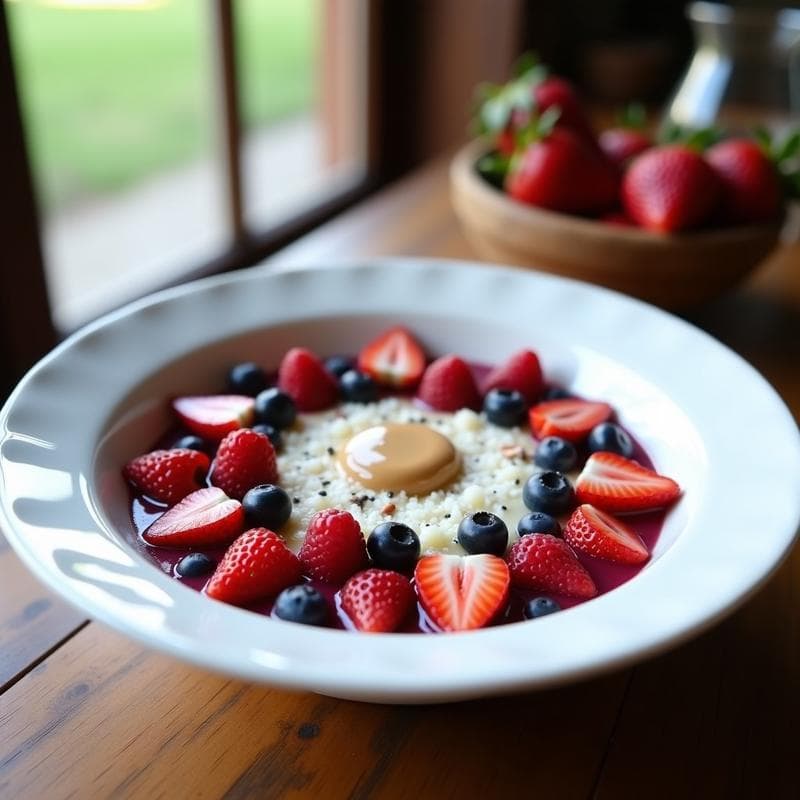 Bowl de Arrurruz con Frutos Rojos y Crema de Almendras: Desayuno Brasileño Sin Gluten y Vegano