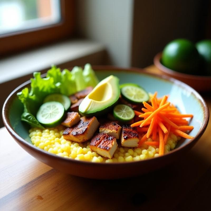 Bowl de Arrurruz con Pollo al Ají Panca y Aguacate: Receta Peruana Sin Gluten y Alta en Proteína