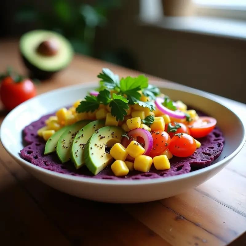 Bowl de арера de Maíz Morado y Aguacate con Vinagreta de Limón: Receta Mexicana Sin Gluten