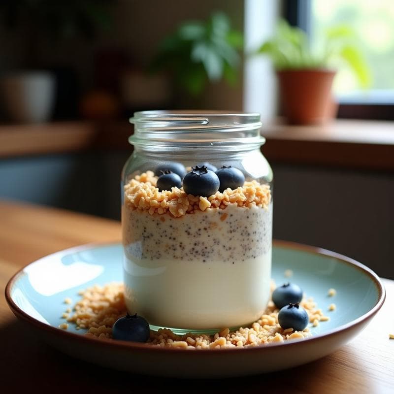 Bowl de Avena Nocturna con Polvo de Maca y Arándanos: Desayuno Energético y Sin Azúcar
