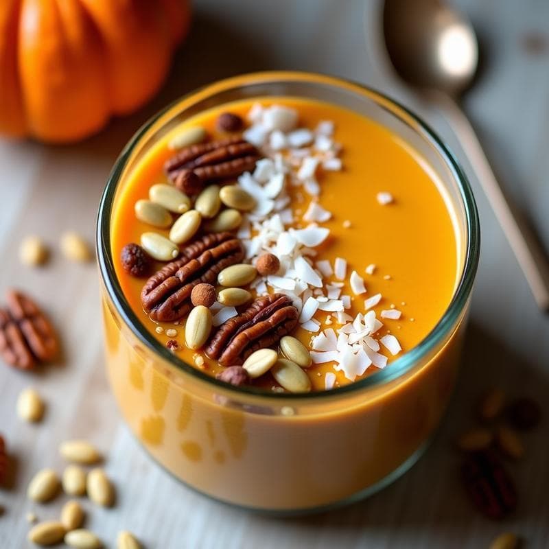 Bowl de Avena Nocturna con Puré de Calabaza y Semillas de Calabaza: Desayuno Sin Azúcar