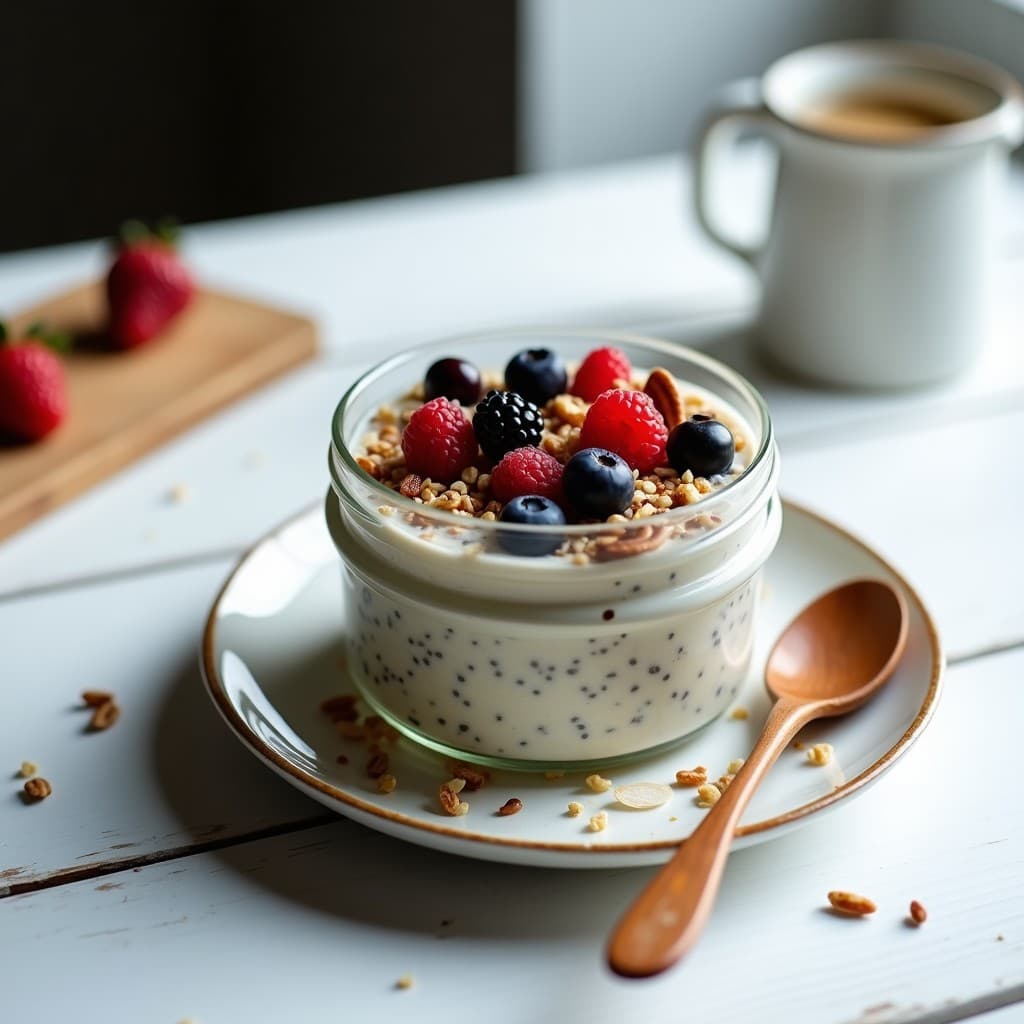 Bowl de Avena Nocturna con Semillas de Chía y Frutas del Bosque: Desayuno Sin Lactosa