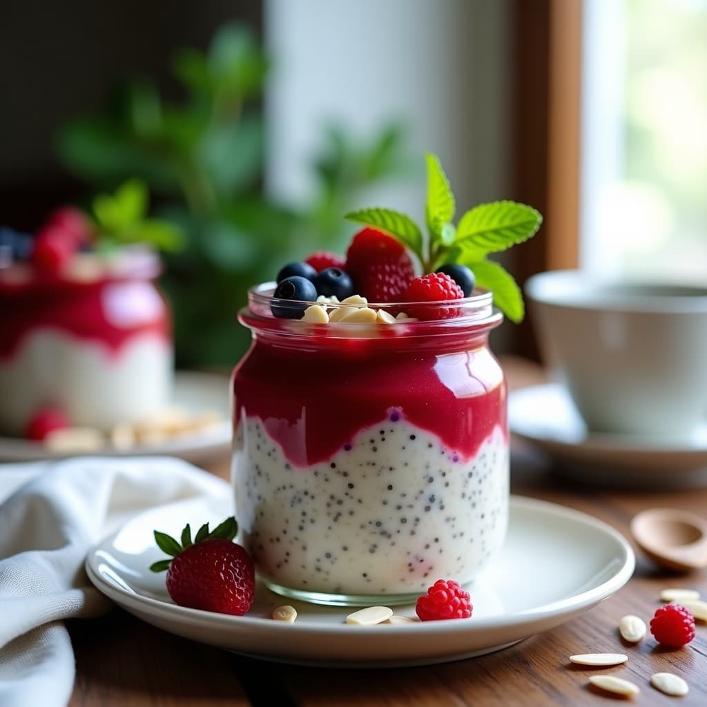 Bowl de Avena Nocturna con Chía y puré de Frutos Rojos: Desayuno Detox Sin Cocinar
