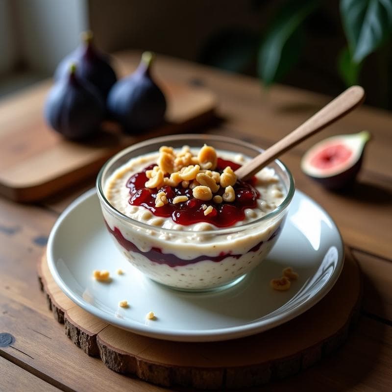 Bowl de Avena Nocturna con Compota de Higos y Nueces: Desayuno Vegano y Sin Lactosa