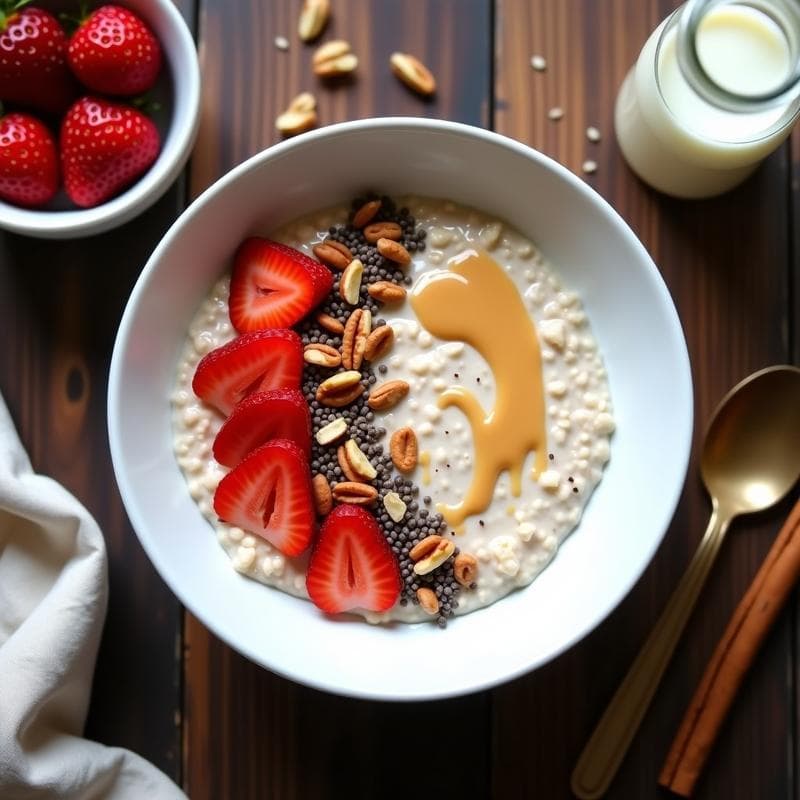 Bowl de Avena Nocturna con Leche de Almendras y Semillas de Chía: Desayuno Keto Preparado en 5 Minutos