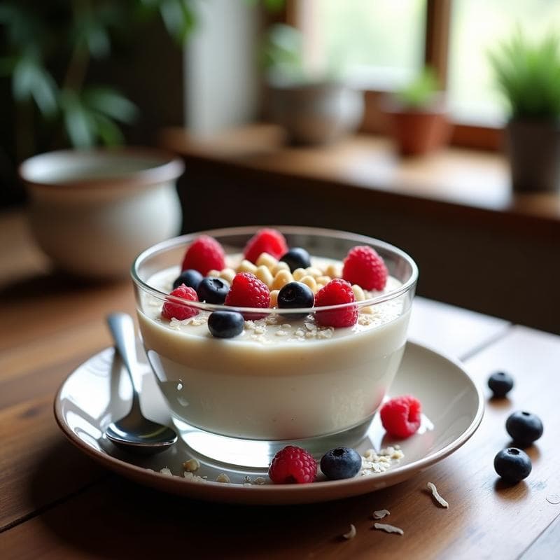 Bowl de Avena Nocturna con Leche de Macadamia y Frutos Rojos: Desayuno Keto Sin Lácteos