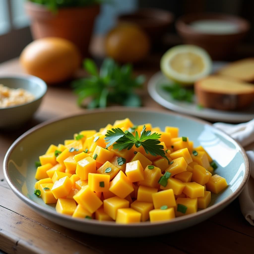 Bowl de Batata Amarilla con Aderezo de Mango y Jalapeño: Desayuno Colombiano Vegano y Picante
