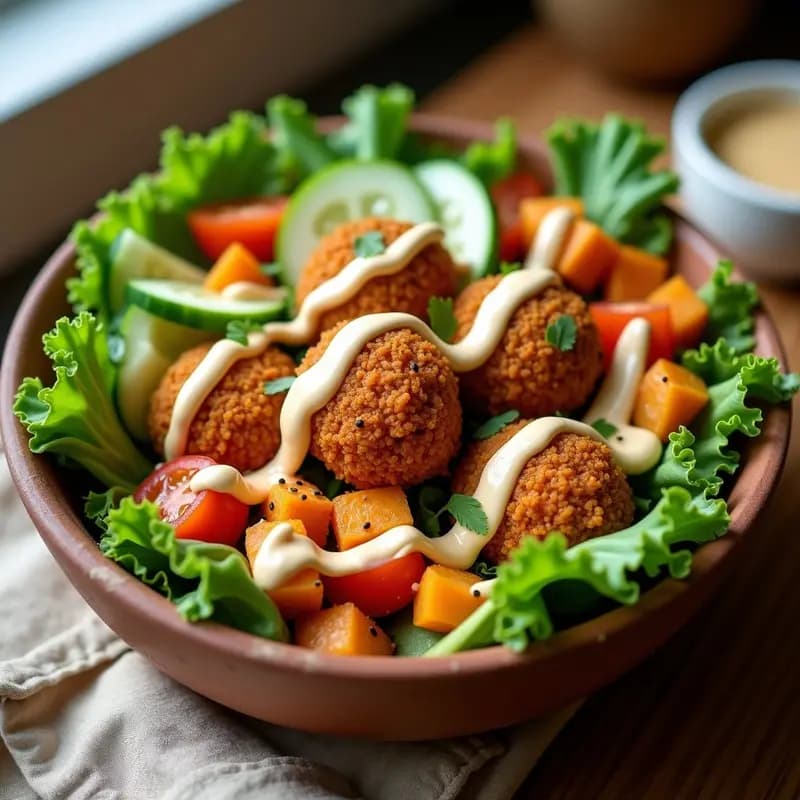 Bowl de Batata Asada y Falafel Crujiente: Receta Egipcia Vegana para Llevar