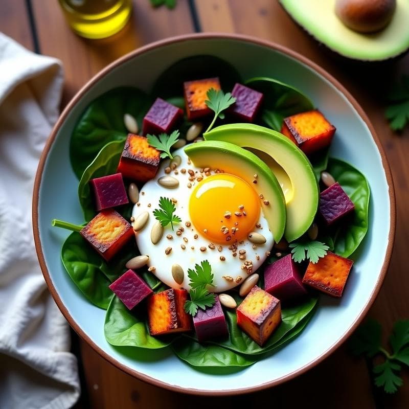 Bowl de Batata Morada y Aguacate: Desayuno Vegano con Huevo de Lino y Semillas