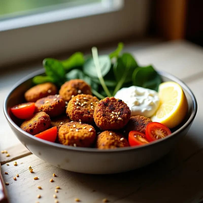 Bowl de Batata Morada y Falafel Crujiente: Receta Egipcia Alta en Fibra en Airfryer