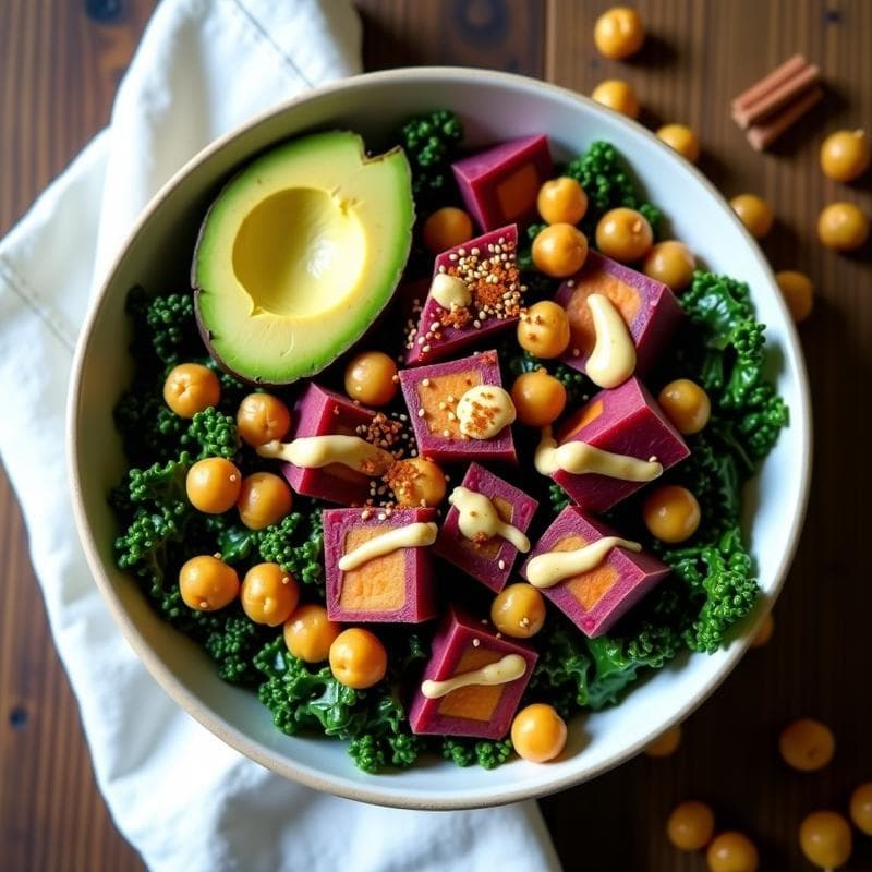 Bowl de Batata Morada y Garbanzos Ahumados: Receta Antiinflamatoria con Alioli Vegano