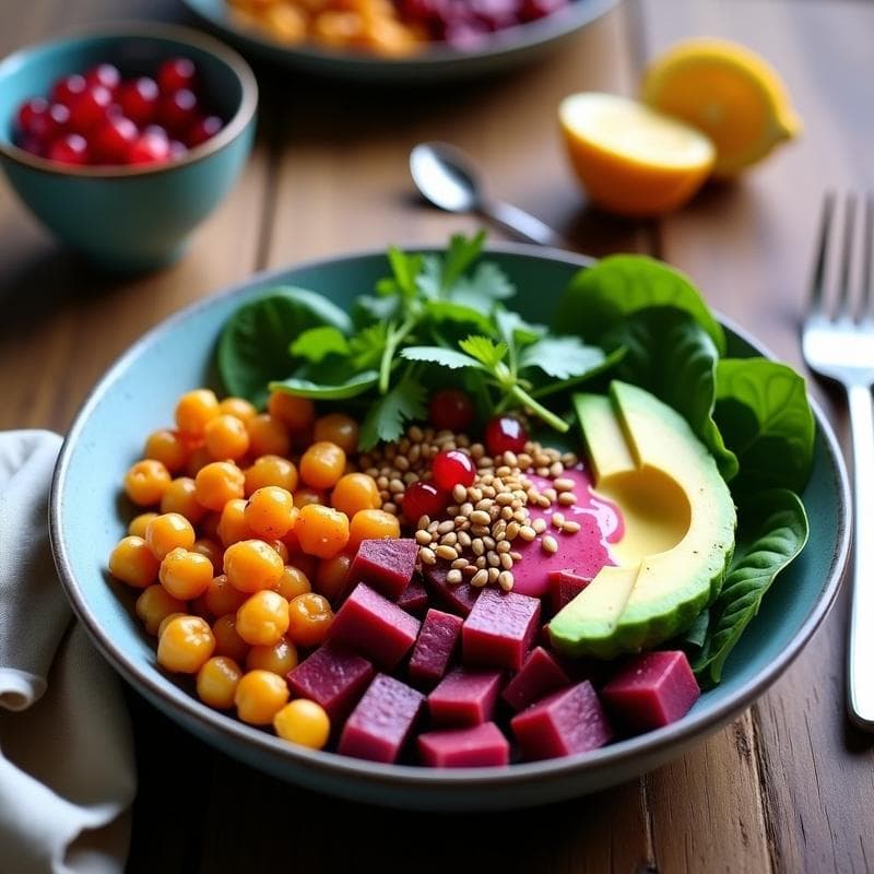 Bowl de Batata Morada y Garbanzos con Tahini de Remolacha: Desayuno Vegano y Antiinflamatorio