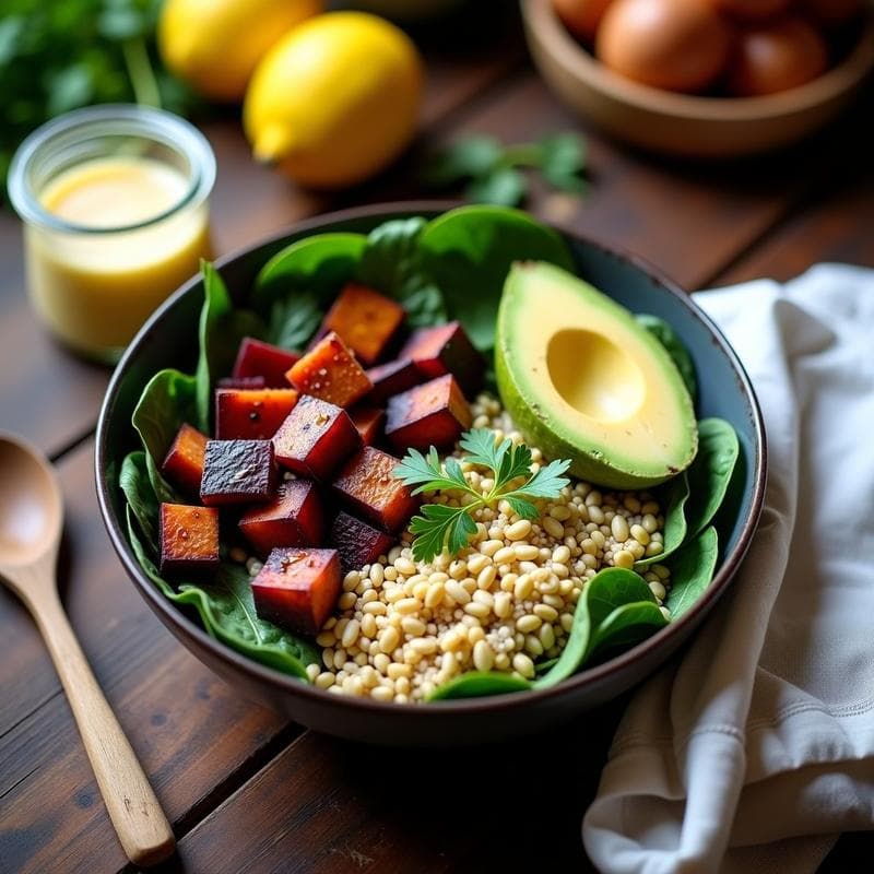 Bowl de Batata Morada y Quinoa: Receta Keto con Aderezo de Tahini y Limón