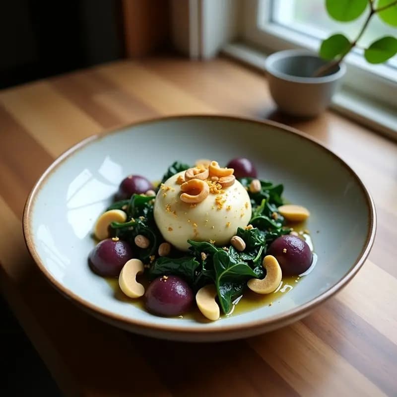 Bowl de Batata Morada, Espinacas y Queso de Anacardos: Receta Vegana con Toque Ahumado