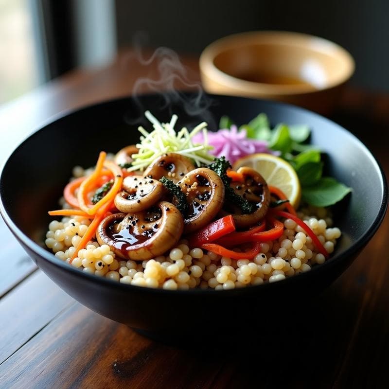 Bowl de Buckwheat con Hongos Ostra y Salsa Teriyaki Vegana: Receta Japonesa Sin Gluten