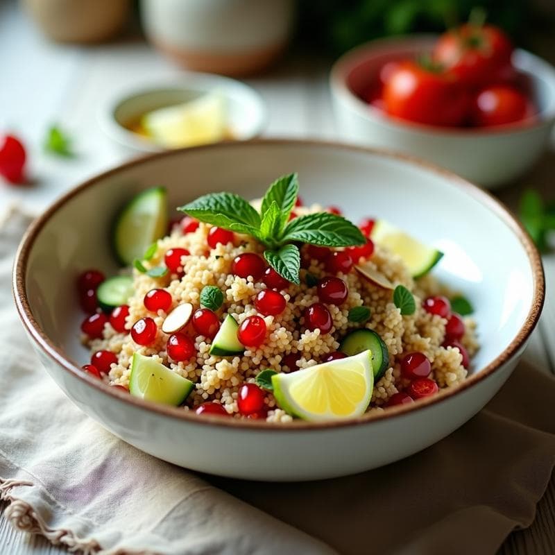 Bowl de Bulghur con Granadas, Mint y Limón: Receta Libanesa Fresca y Ligera