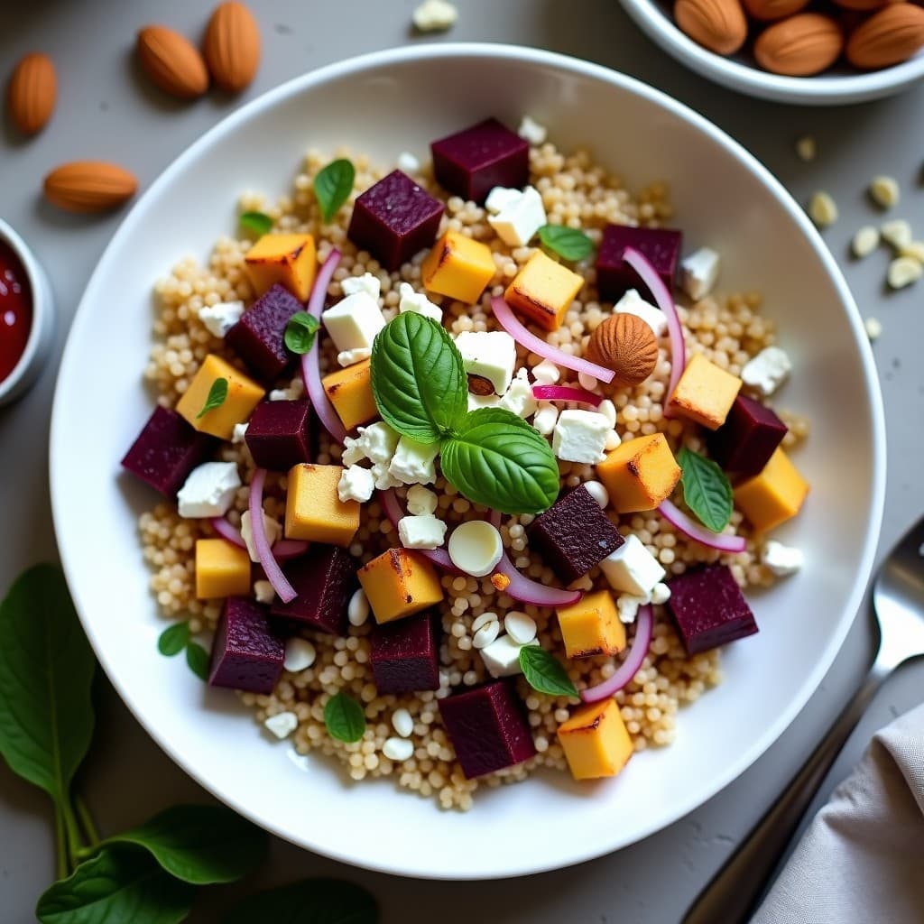Bowl de Bulghur con Remolacha Asada y Queso Feta: Receta Libanesa en Airfryer