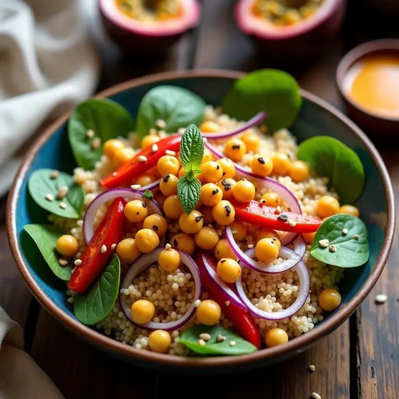 Bowl de Bulgur con Garbanzos Tostados y Vinagreta de Granadilla: Receta de Oriente Medio