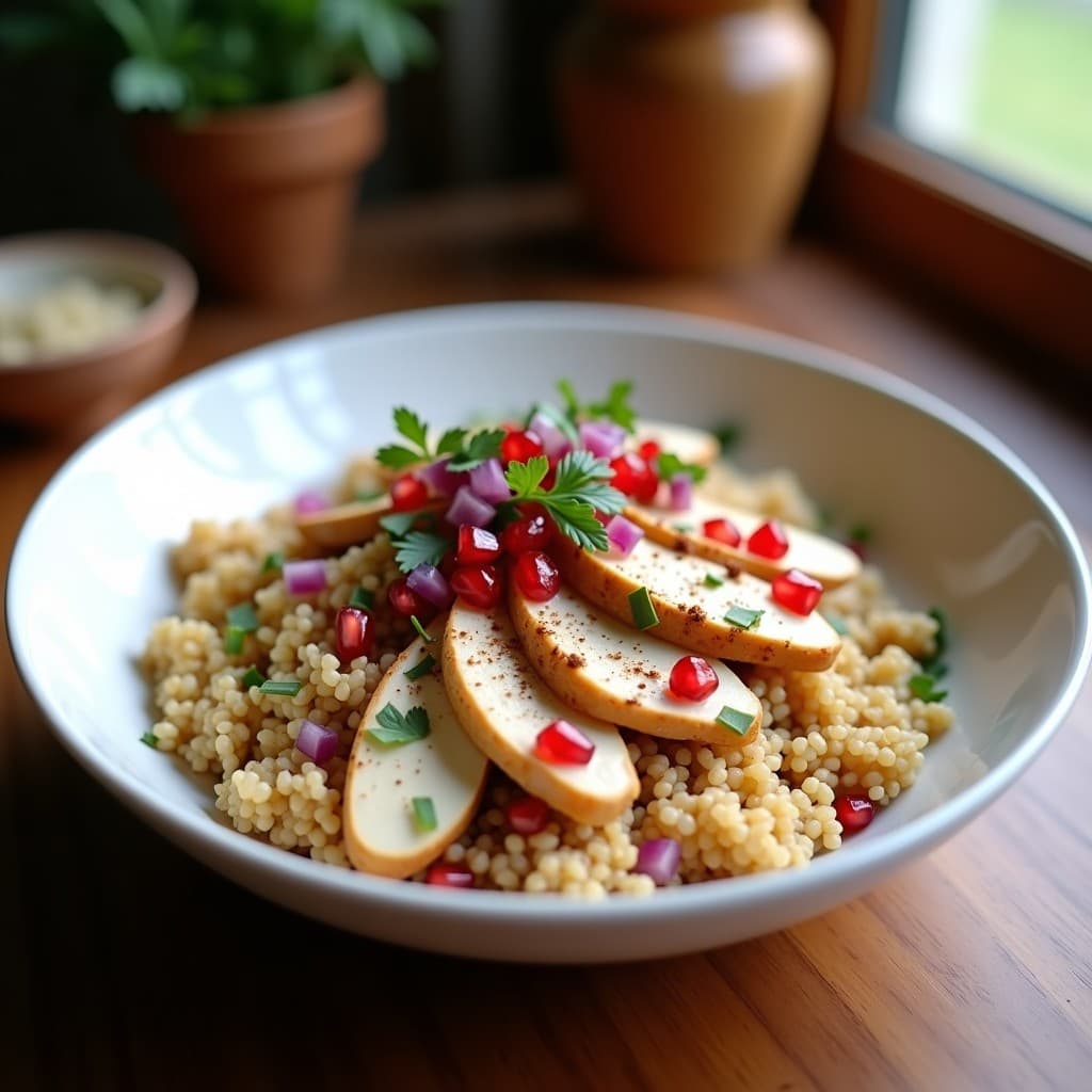 Bowl de Bulgur con Granadas y Pollo al Jengibre: Receta Middle Eastern en 20 Minutos