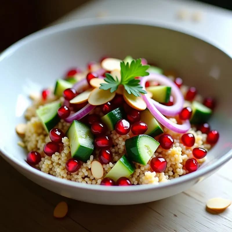 Bowl de Bulgur con Granado y Vinagreta de Sumac: Receta Libanesa Antioxidante para Tupper