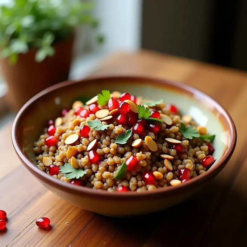 Bowl de Bulgur y Lentejas con Granada y Vinagreta de Tamarindo: Receta Persa Alta en Proteína