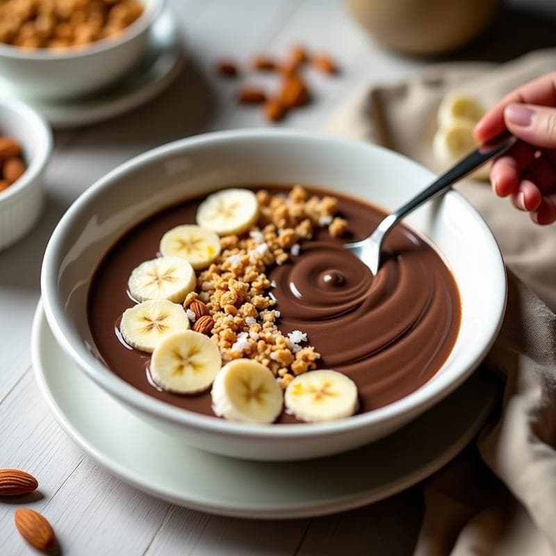Bowl de Cacao y Banana con Granola de Almendras: Desayuno Keto y Sin Azúcar en 5 Minutos