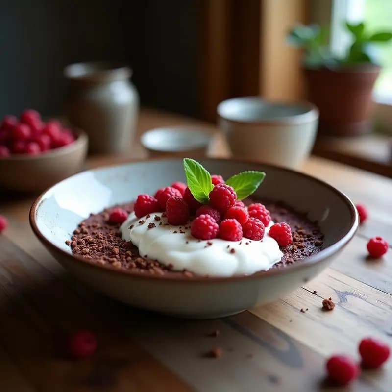 Bowl de Cacao Nibs con Yogur de Coco y Frutos Rojos Liofilizados: Desayuno Antioxidante y Crujiente