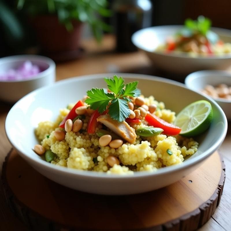 Bowl de Cauliflower Rice con Curry Tailandés y Cacahuetes: Receta Keto en 15 Minutos