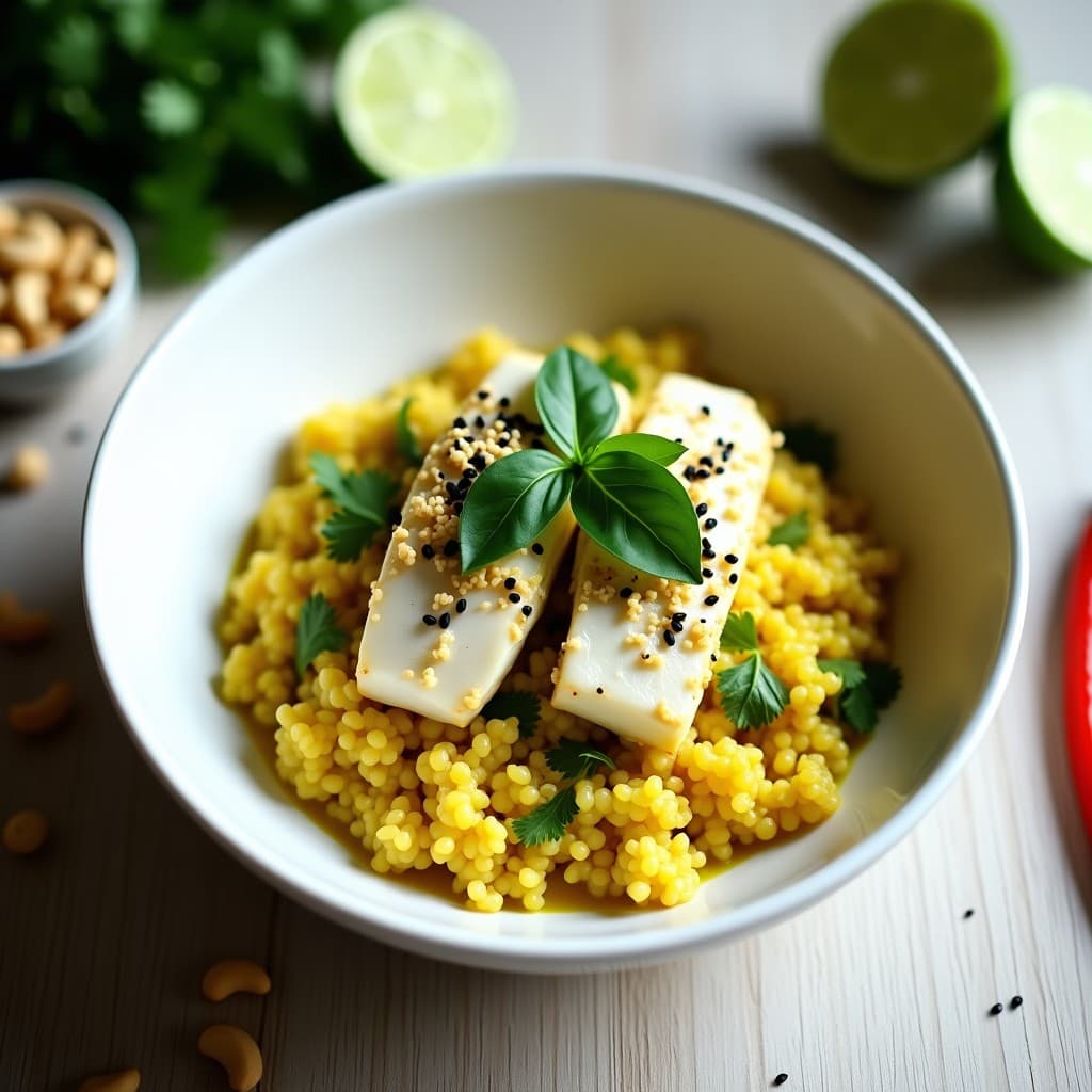 Bowl de Cauliflower Rice con Pescado al Curry Verde: Receta Tailandesa Baja en Carbohidratos