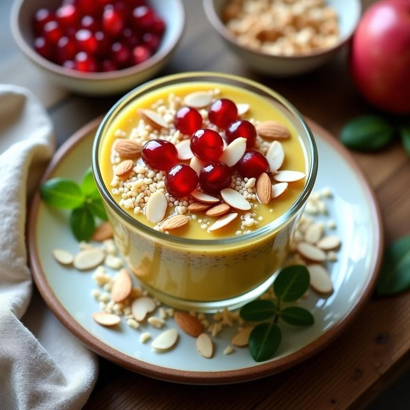 Bowl de Chía con Leche de Cúrcuma y Granos de Granada: Desayuno Antiinflamatorio