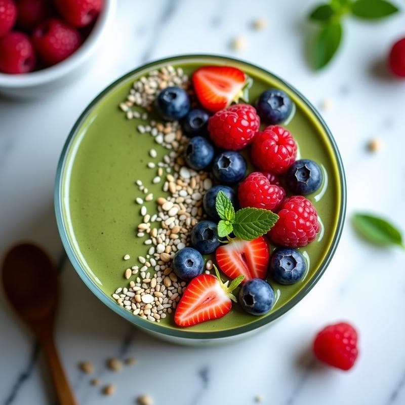 Bowl de Chía con Leche de Matcha y Frutos Rojos: Desayuno Detox y Alta en Antioxidantes