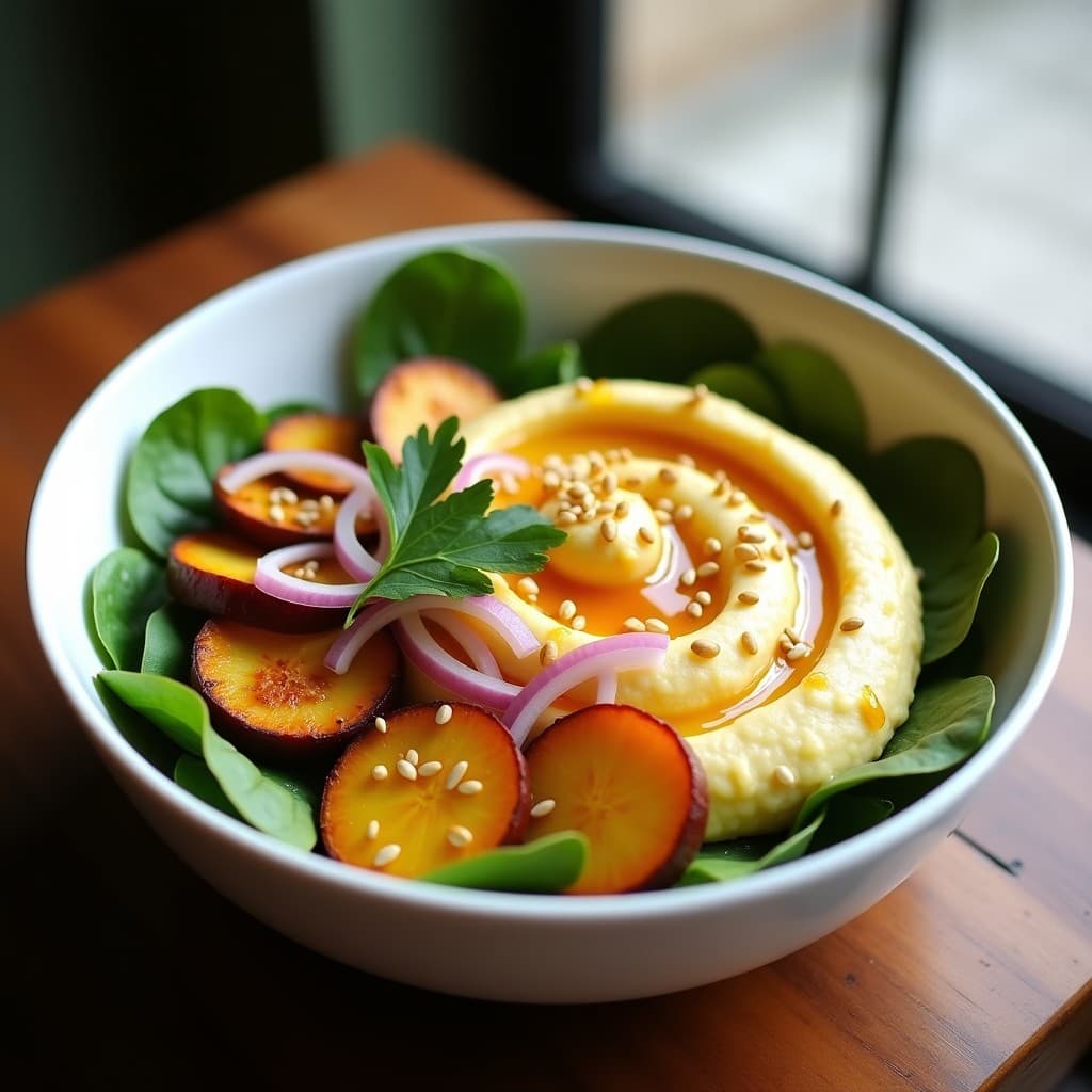 Bowl de Chirivía Asada y Puré de Garbanzos: Receta Sin Gluten con Vinagreta de Miel de Agave y Mostaza