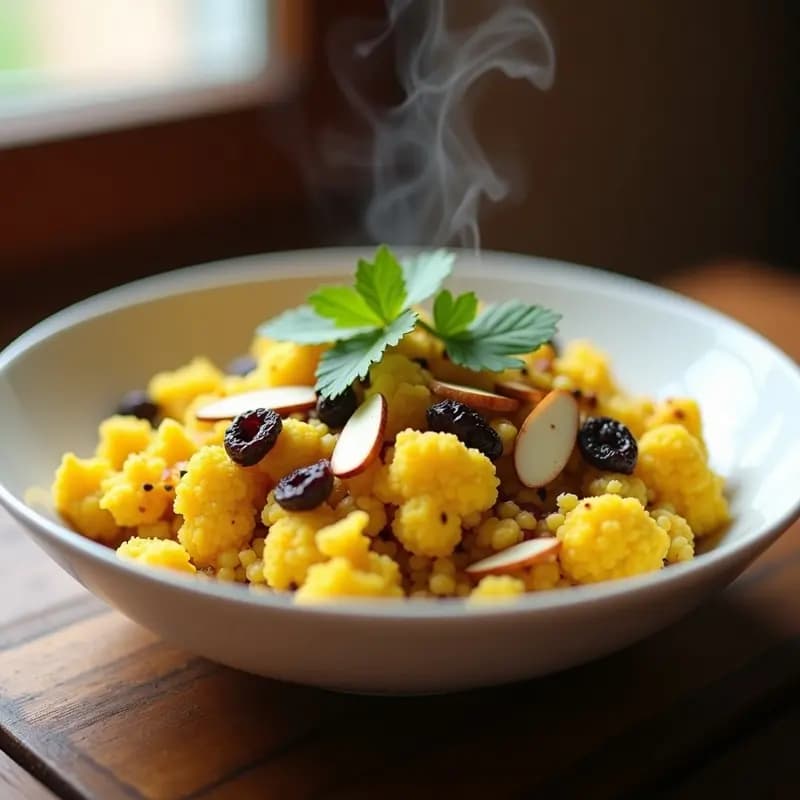 Bowl de Coliflor Arroceada y Curri con Pasas: Receta Indiana Keto en 20 Minutos