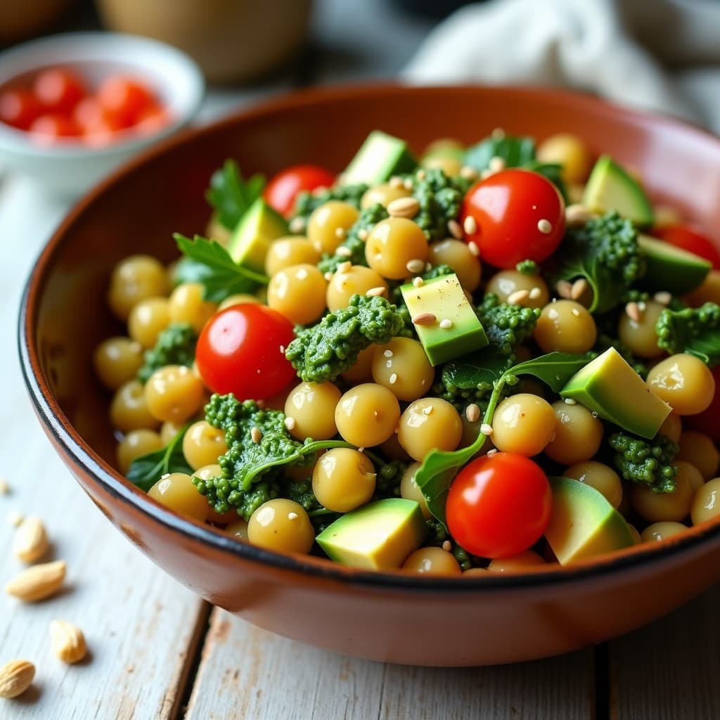 Bowl de Conchiglie (Pasta de Garbanzos) con Pesto de Rúcula y Piñones: Receta Vegana