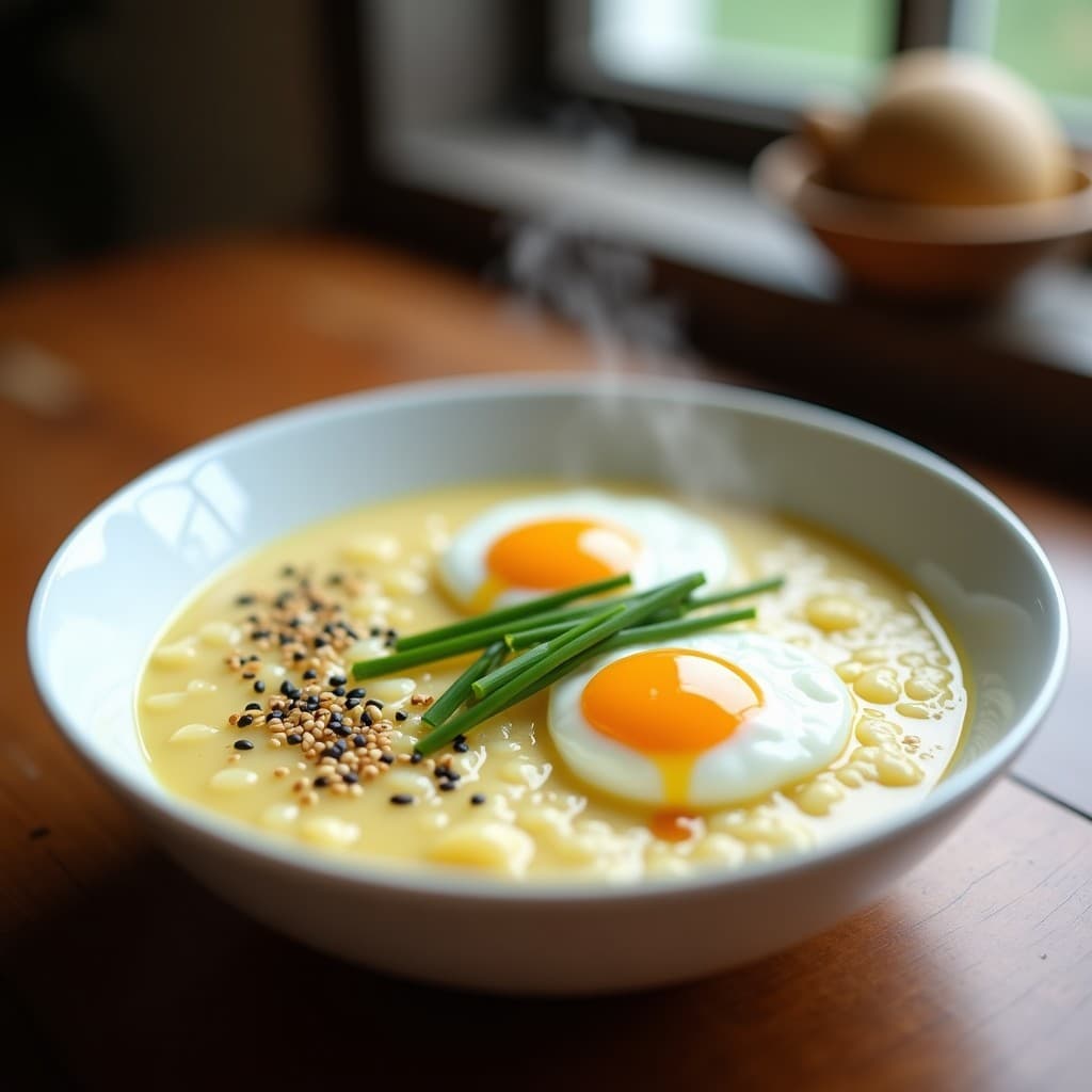 Bowl de Congee de Coliflor con Huevo Poché y Cebollino: Desayuno Chino Keto en 20 Minutos