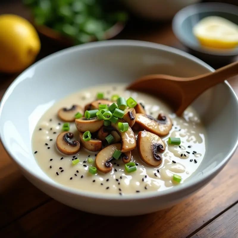 Bowl de Congee con Hongo Shiitake y Jengibre: Receta China Depurativa y Reconfortante