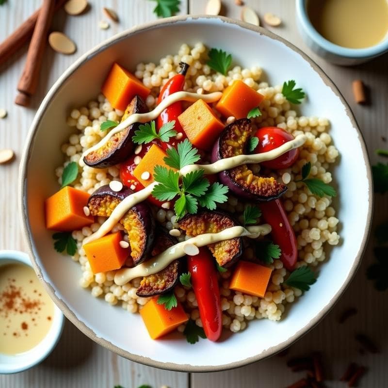 Bowl de Couscous de Trigo Integral con Verduras Asadas y Tahini: Receta Marroquí en Thermomix