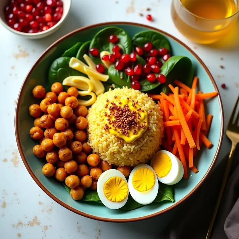 Bowl de Cúrcuma y Garbanzos Tostados con Alioli de Azafrán: Receta Persa en 10 Minutos