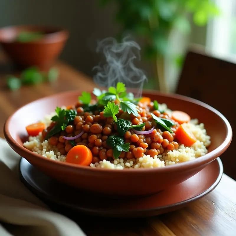 Bowl de Cuscús con Berbere y Lentejas Rojas: Receta Etíope Vegana y Alta en Hierro