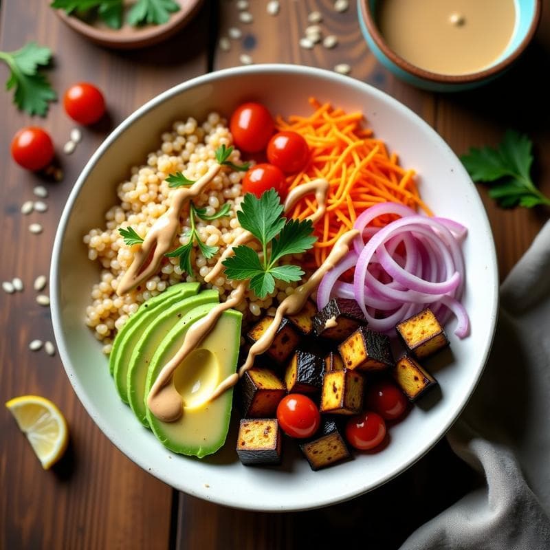 Bowl de Cuscús Integral con Berenjenas Asadas y Tahini: Receta Marroquí Vegana